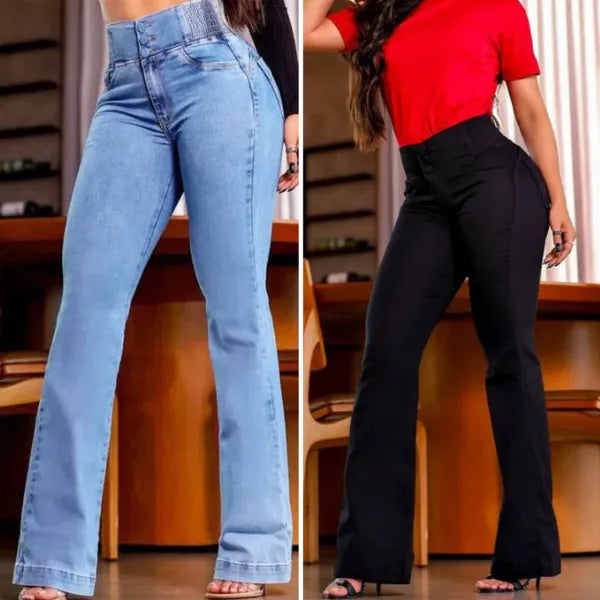 Calça Modeladora Cintura Alta Jeans Flare