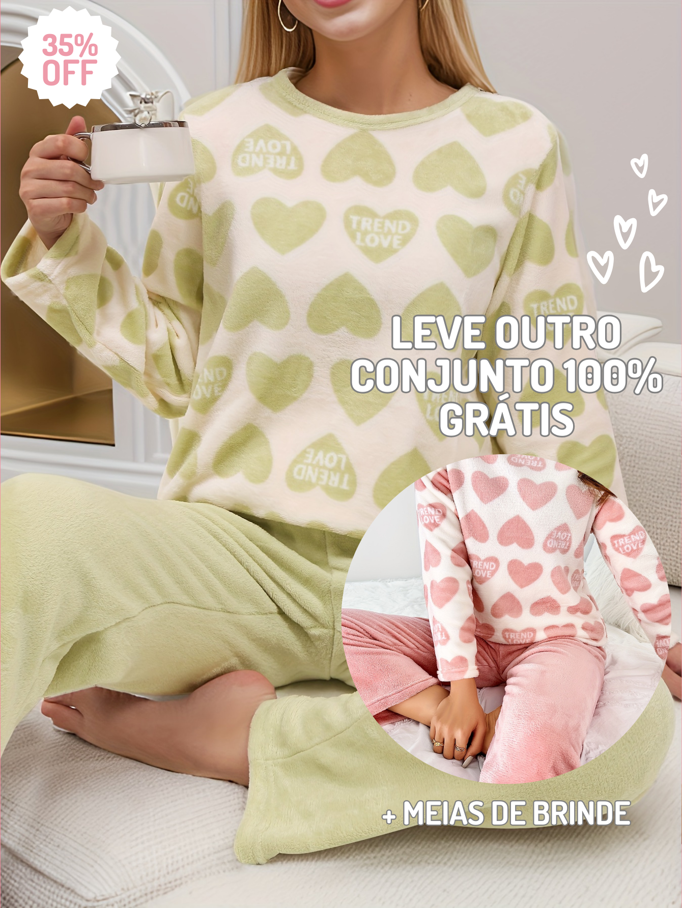 Kit Com 2 Conjuntos de Pijamas Aurora em Lã Super Quentinho + Brinde