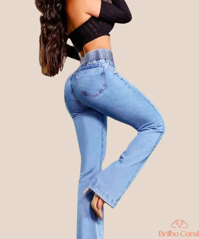 Calça Modeladora Cintura Alta Jeans Flare