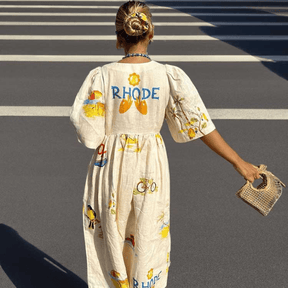 Vestido Midi Feminino com Estampa Floral Folk e Mangas Bufantes - Peça Única para um Visual Inesquecível