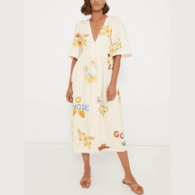 Vestido Midi Feminino com Estampa Floral Folk e Mangas Bufantes - Peça Única para um Visual Inesquecível