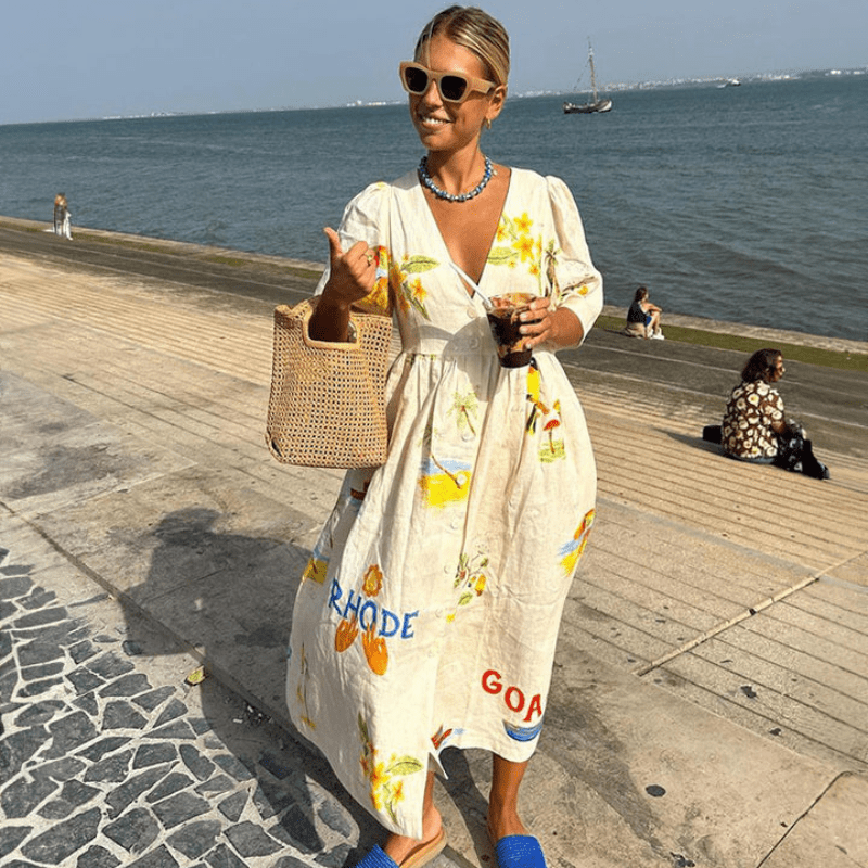 Vestido Midi Feminino com Estampa Floral Folk e Mangas Bufantes - Peça Única para um Visual Inesquecível