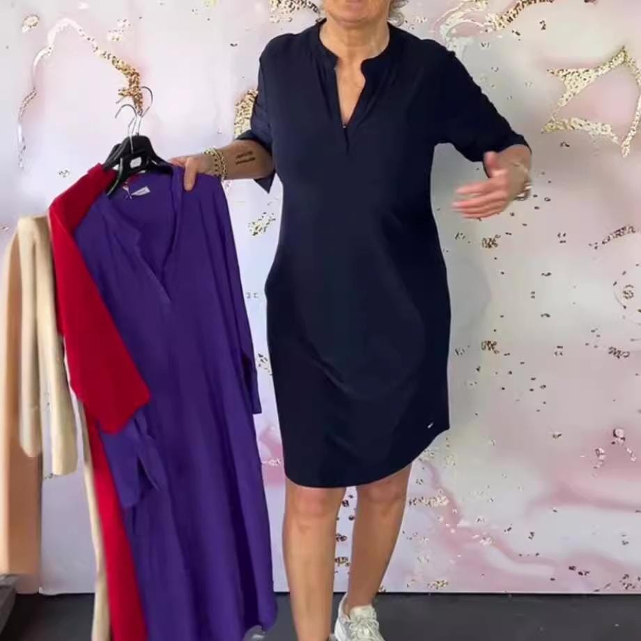 Vestido Rose Feminino com decote em V manga 3/4