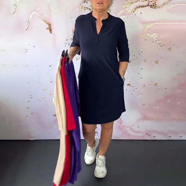 Vestido Rose Feminino com decote em V manga 3/4