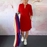 Vestido Rose Feminino com decote em V manga 3/4